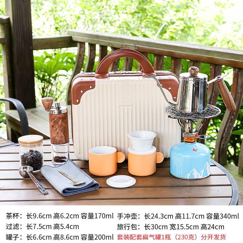 Kit de café de viaje portátil camping al aire libre molino de frijoles hervidor de mano equipo de café hervido conjunto de té y café