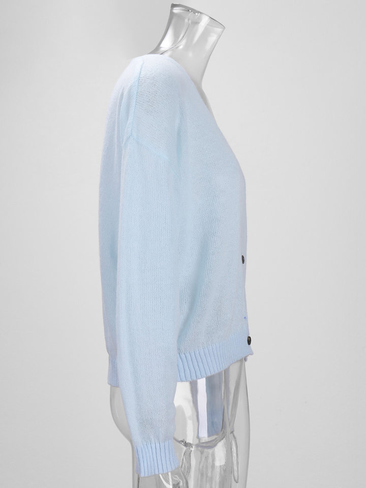 Áo cardigan dệt kim nữ cổ chữ V dáng rộng mỏng nhẹ — Màu xanh dương chi tiết 20