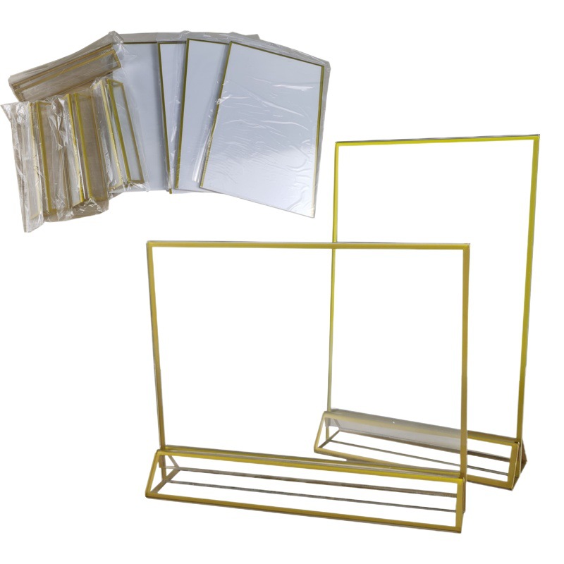 Acrylic Triangular Base Gold-Edged Table Card Amazon Cross-Border Desktop Advertising Display Sign Pull-Out Menu Table Sign