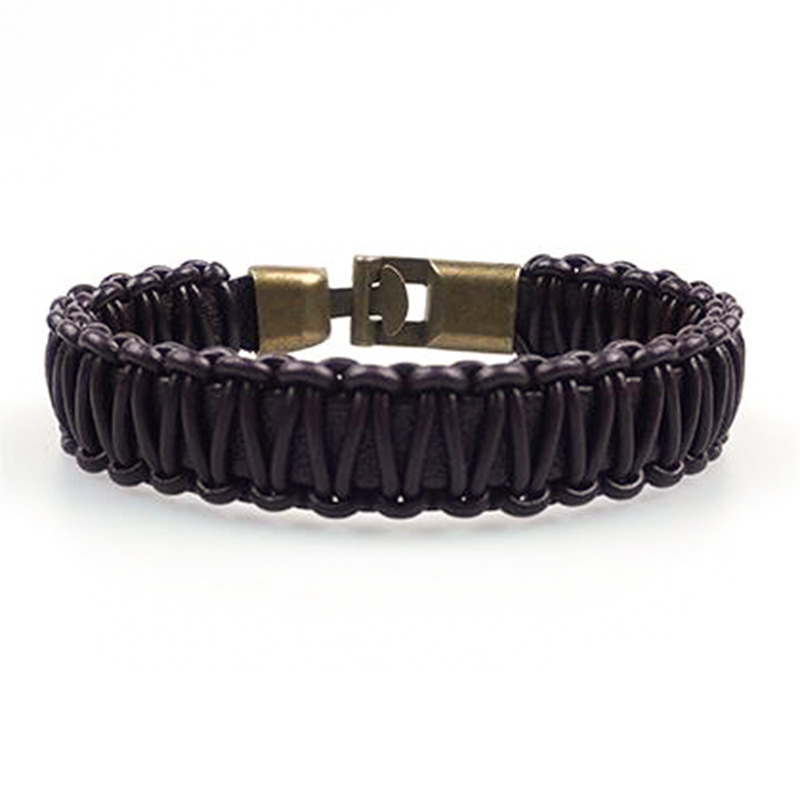 Retro Solid Color 304 Stainless Steel Pu Leather Polishing Men's Bangle Men Cord & Leather Bracelets display picture 4