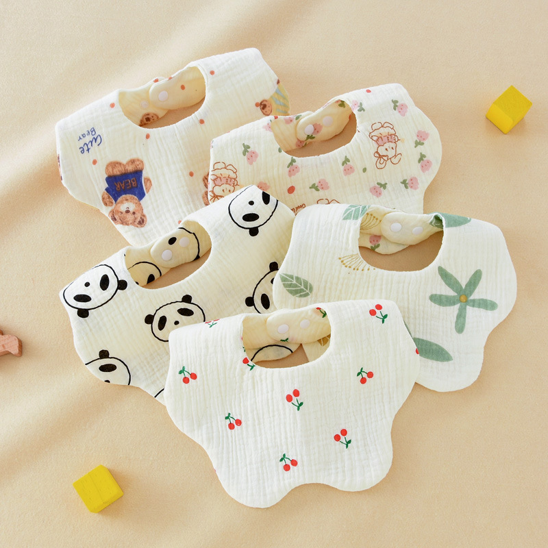 Six-layer gauze baby saliva towel summer petal bib cartoon newborn 360 degree rotatable baby bib