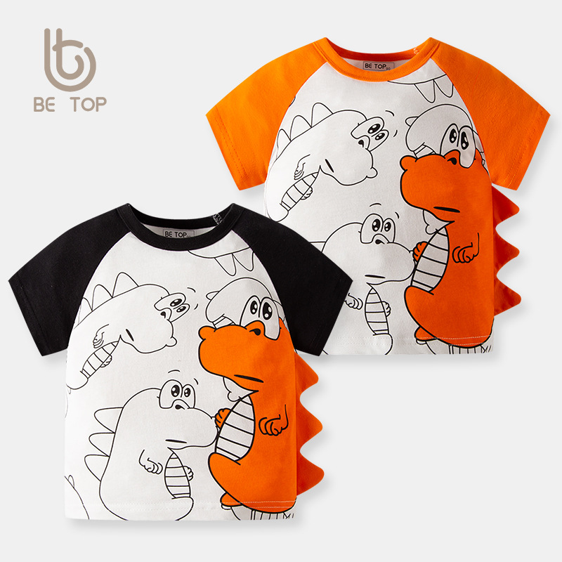 Estilo coreano nuevos niños de manga corta de dibujos animados de color a juego manga camiseta de niño manga de cuerno de algodón puro bebé de dibujos animados ropa para niños