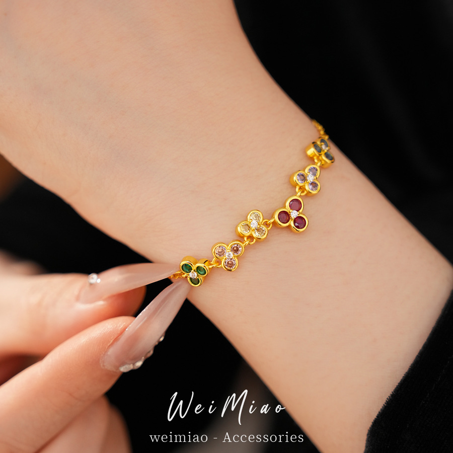 Zircon geométrico redondo color pulsera de flores lujoso ligero pulsera de alta sensación temperamento simple casual moda joyería de mano mujer