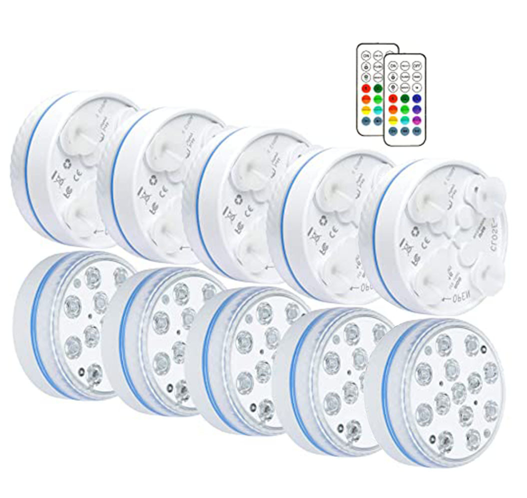 Fábrica en stock 7CM8.5 cm13 granos de la lámpara 16 colores RF control remoto cuatro imanes con ventosa LED piscina buceo Luz