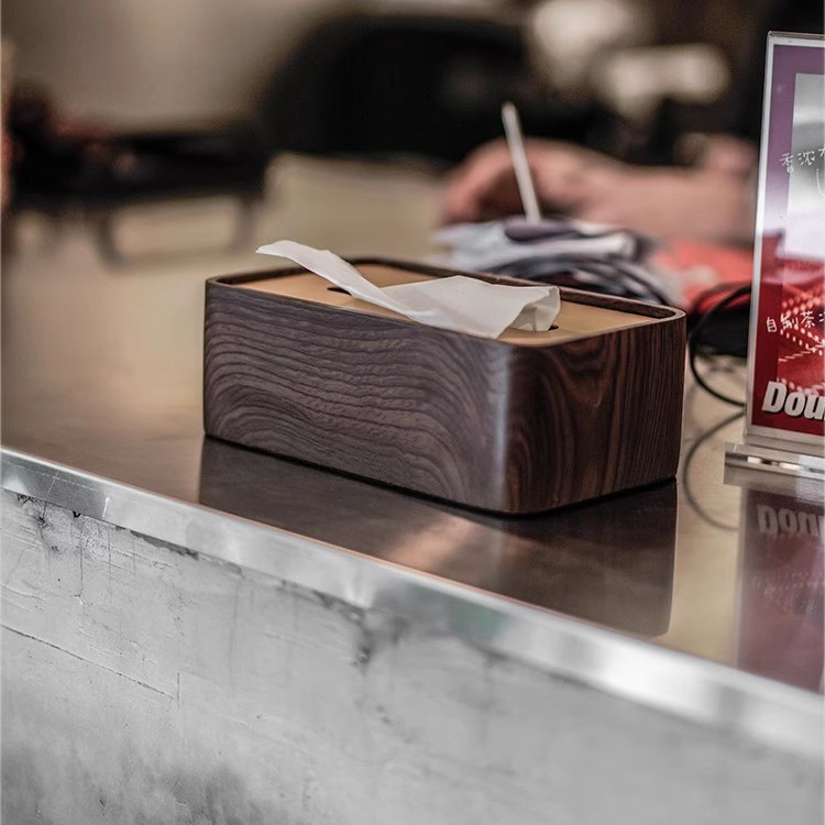 Nogal negro de madera maciza moderna caja de pañuelos creativa hogar sala de estar caja de pañuelos mesa de té de alta gama Luz de lujo chino exquisito papel