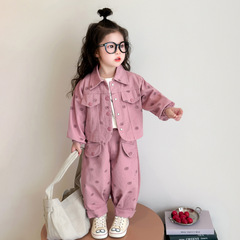 女の子春服コートセット2025新型子供洋気女の子春秋タイプカジュアルカーディガン2点セット潮