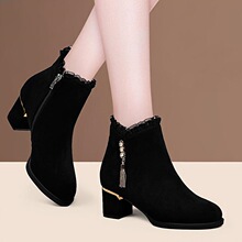 X 27857 Pointed Toe Suede Boots with Rhinestones ����ˮ���
