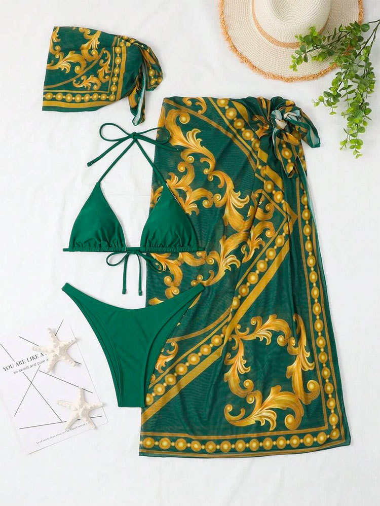 Quick Dry Function Skinny Fit Type Women's Sexy Printing Printing 3 Piece Set Bikinis