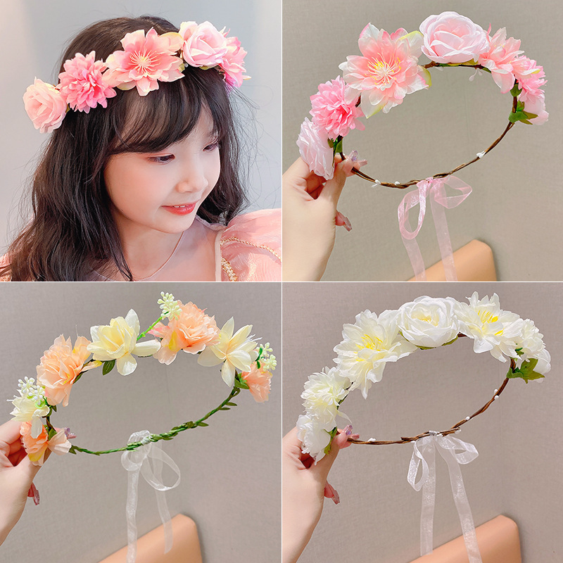 子供の頭飾りの花の子供の美しい花嫁の花輪の手の花の女の子のドレスは花の子供のアクセサリーの王女の頭の花を飾ります。|undefined
