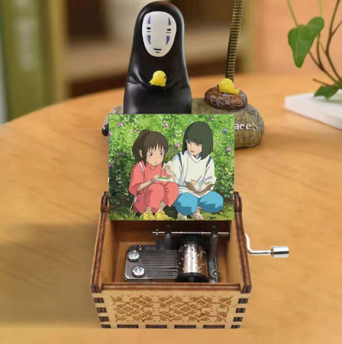 木製手回しオルゴール千と千尋の色絵オルゴール精巧な彫刻工芸品の優雅なプレゼント置物|undefined