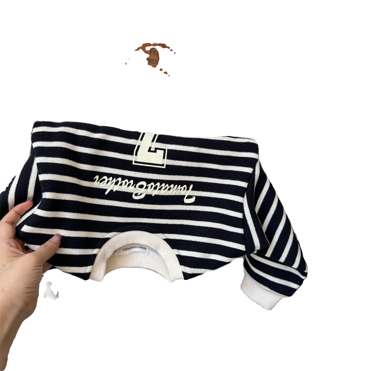 Suéter de los niños de invierno nuevos niños y niñas bebé, además de terciopelo engrosada Jersey de rayas bebé letra impresa superior
