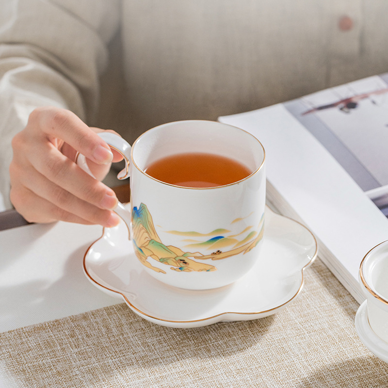 Taza de té china de porcelana de jade Tao Runhui Juego de taza de té de cerámica Taza de té de alta calidad Taza de separación con mango Taza de oficina