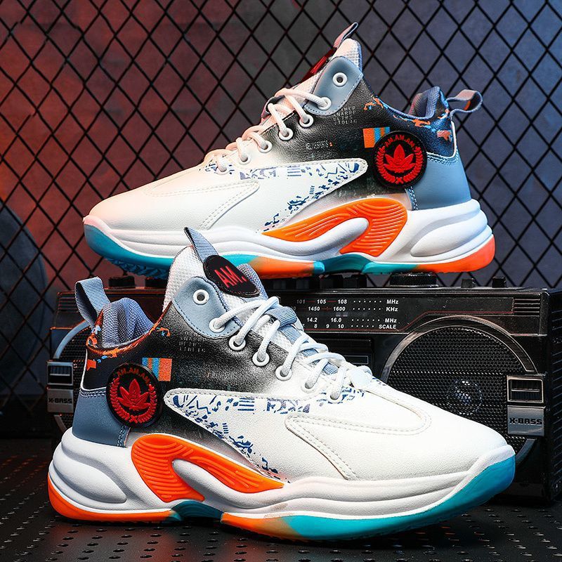 Trendy Basketball Shoes Men's Leather Spliced Sports Shoes 2023 Spring New Chinese Style Lace-Up Sneakers Fashion Men's Shoes