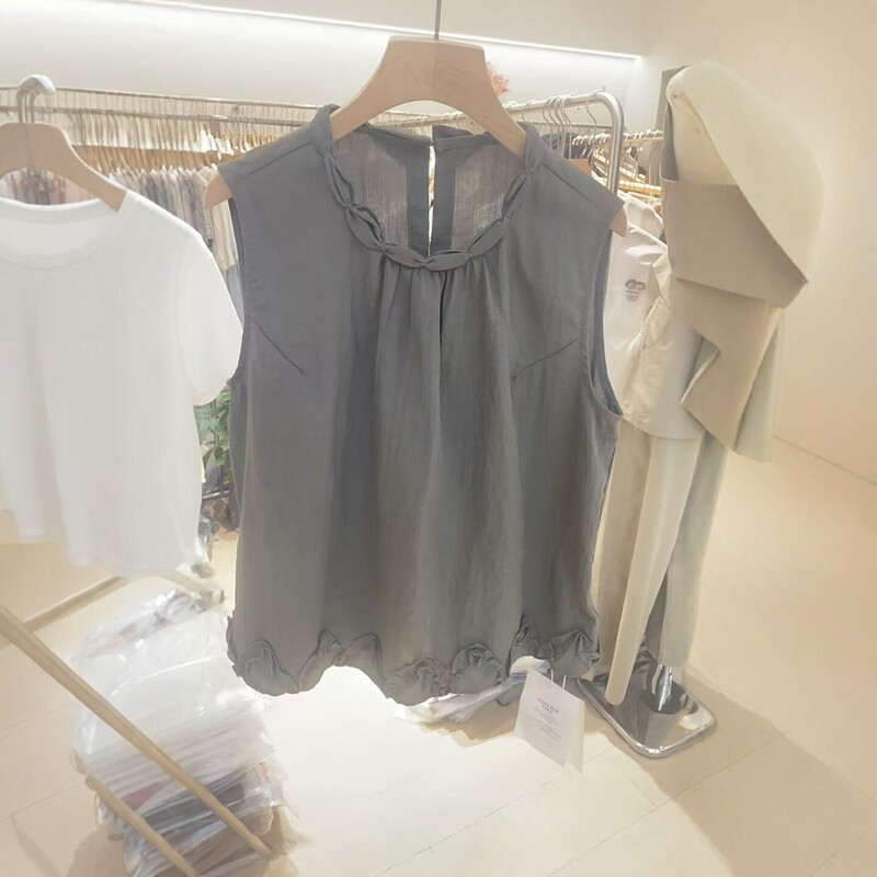 Hemp Korean-Style Design Lace-Up Back Slit Sleeveless Shirt, Versatile Summer Artistic Loose Hemp Vest Hemp Top Hemp Korean-Style Design Lace-Up Back Slit Sleeveless Shirt, Versatile Summer Artistic Loose Hemp Vest Hemp Top