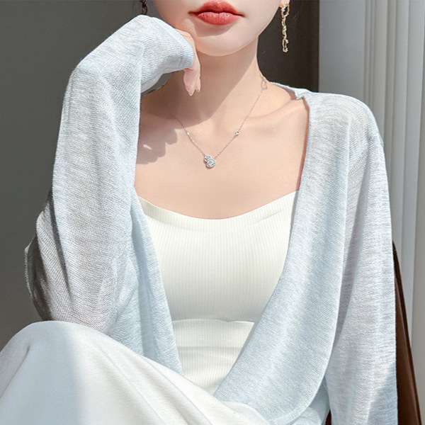 2026 Spring/Summer New Bamboo Knit V-Neck Cross-Strap Sweater Long Sleeve Solid Color Thin Sunscreen Cardigan for Cross-Border Trade