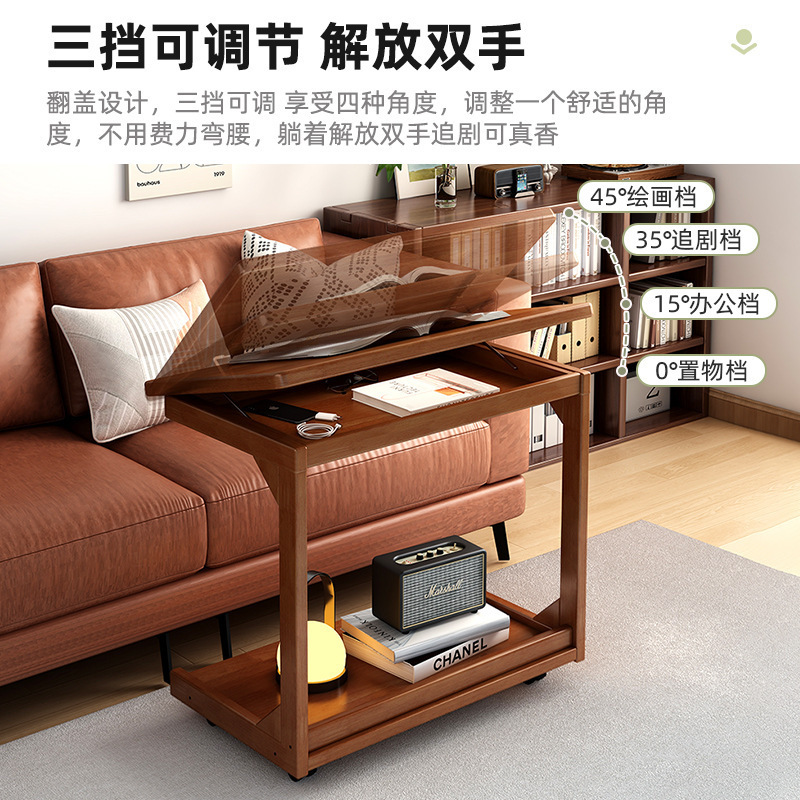 Mesa de té de madera sólida sofá de lado móvil mesilla de cabezal de cama con ruedas escritorio de sala de estar casero rack de almacenamiento simple rack