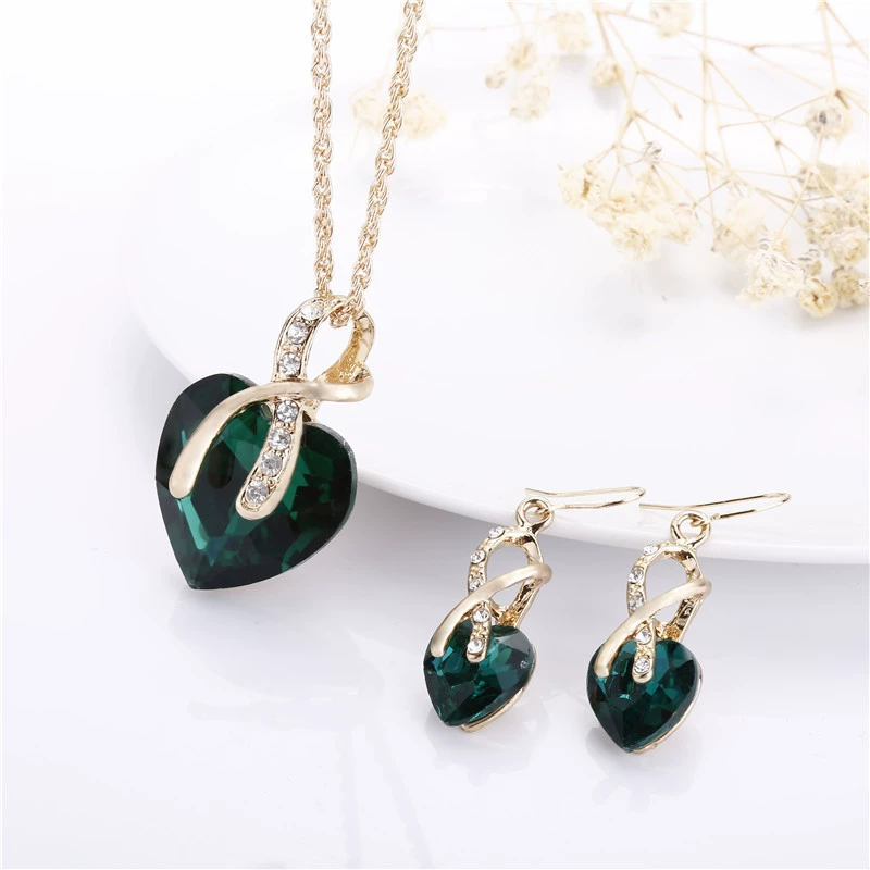 Glass earrings heart shaped, necklace, jewelry, set, European style