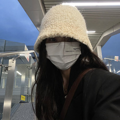 純色秋冬季個性拉毛感毛絨毛線針織漁夫帽子女保暖護耳顯臉小盆帽