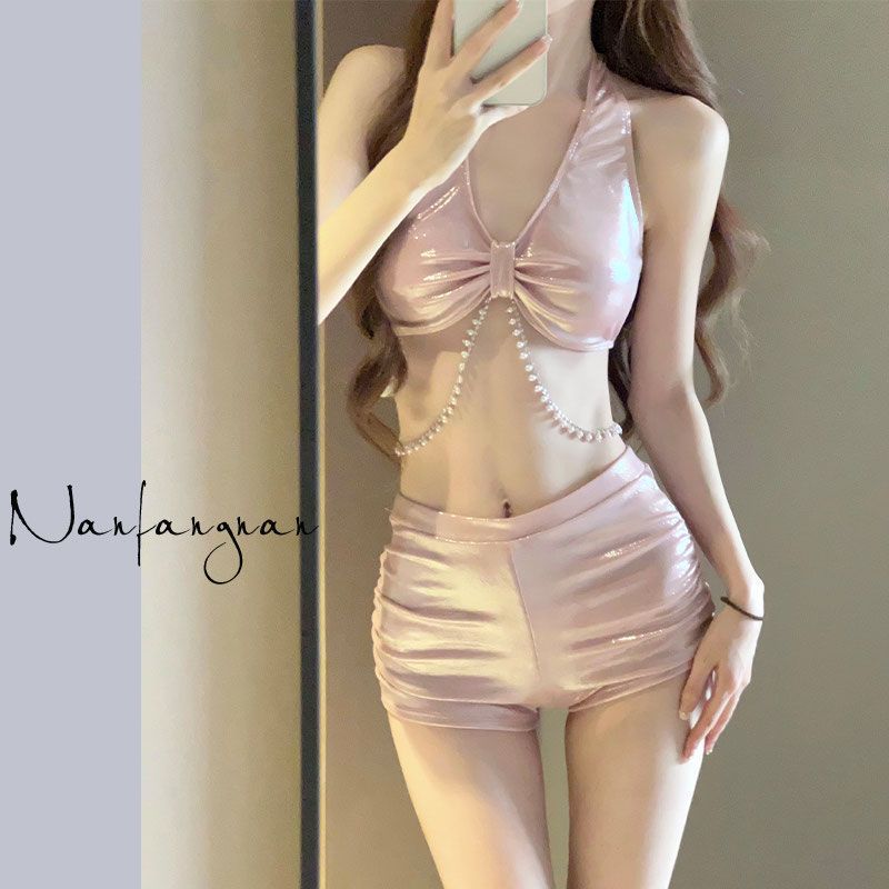 2024 New Swimwear Women's Ins Style Sexy Cyber Celebrity Conservative Pure Sexy Belly Covering Slimming Split Corner Shores