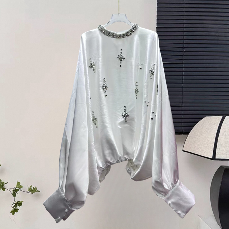 Korean Chic Spring and Summer New Style Light Mature Style Trumpet Sleeve Stand Collar Cake Ruffle Layered Shirt