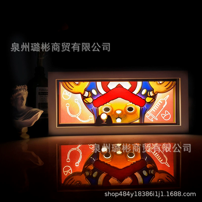 Бумажный резной светильник One Piece Luffy, деревянная рамка, настольный ночник, монохром/ RGB