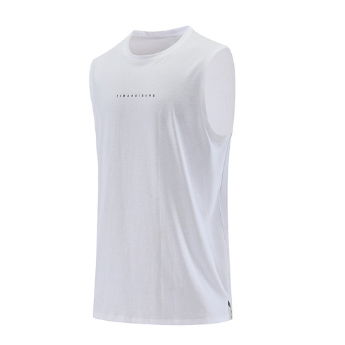 Men's round neck pure cotton tank top running shirt summer round neck loose casual top Amazon basketball training top