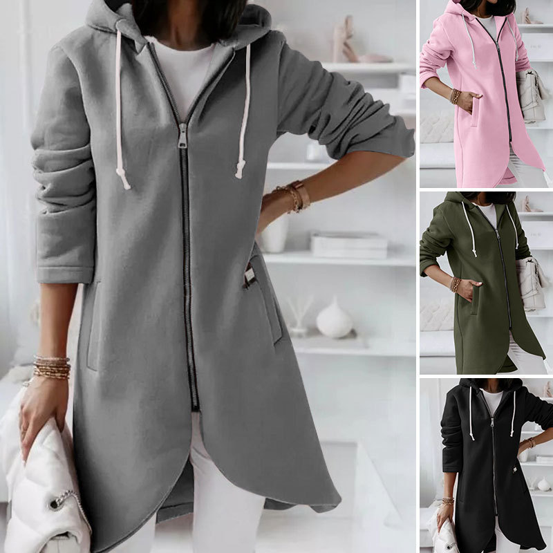 2023 autumn and winter New style personalized Street sweater zipper hooded long plus velvet sweater
