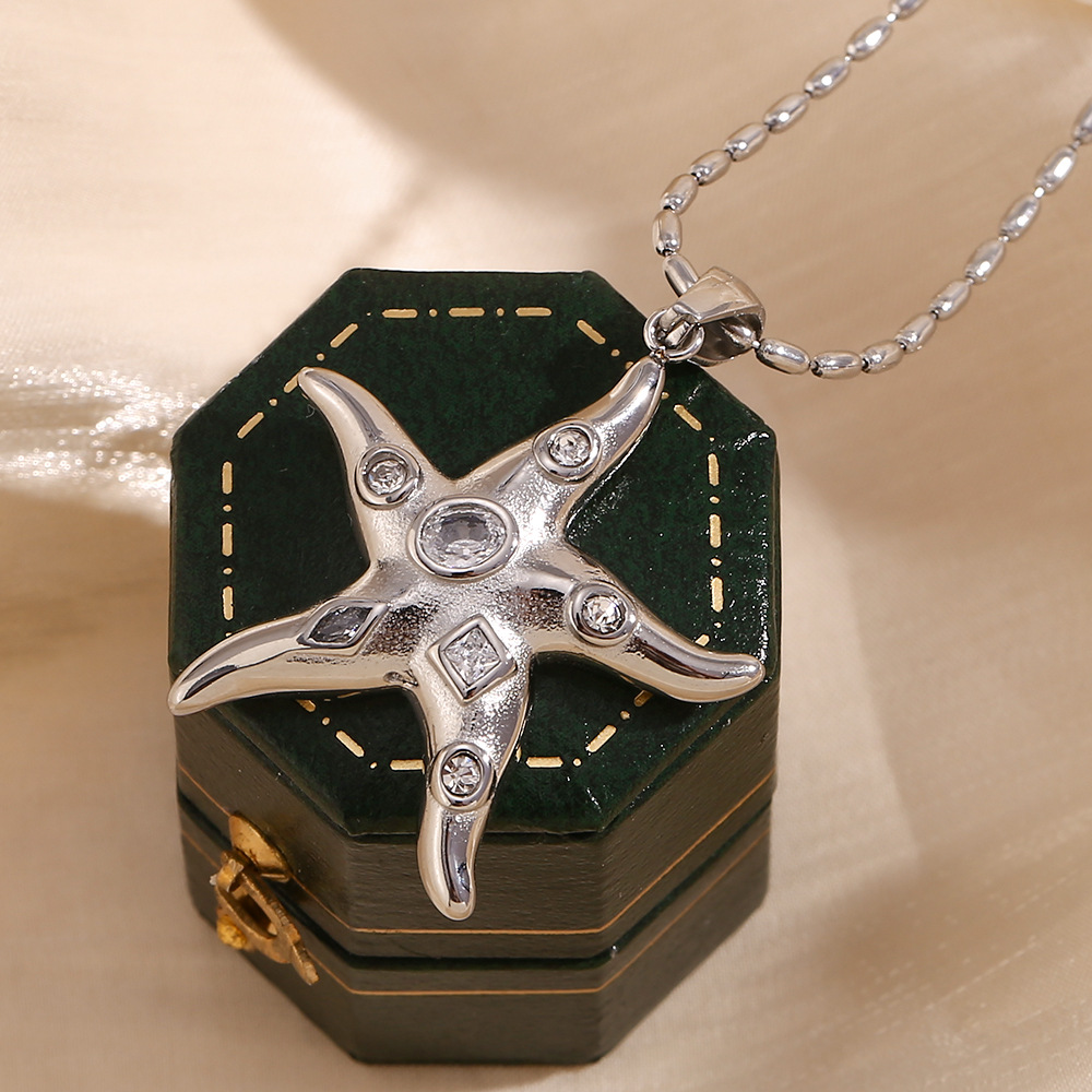 Steel Color Zircon Starfish Necklace