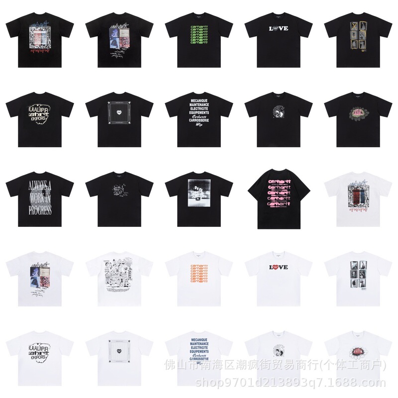 Cross-Border Overseas Summer Classic Carhartt Pocket Patch Letter Embroidery Couple Short-Sleeve T-Shirt