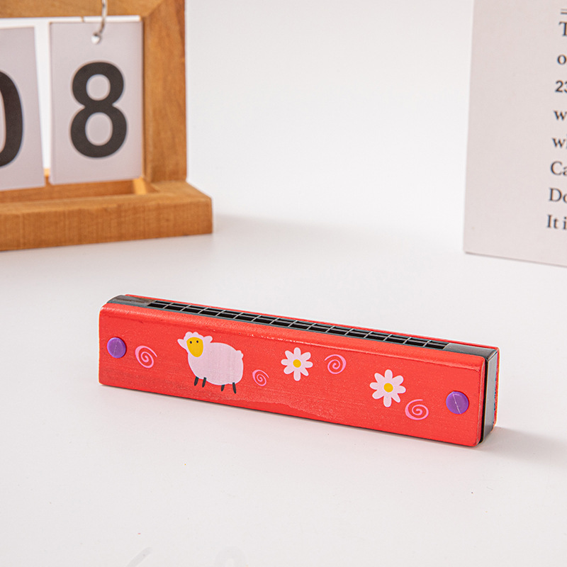 Armonica de madera de dibujos animados regalo de música para niños armónica de 16 hoyos estudiantes de primaria interés principiante tocando instrumento musical