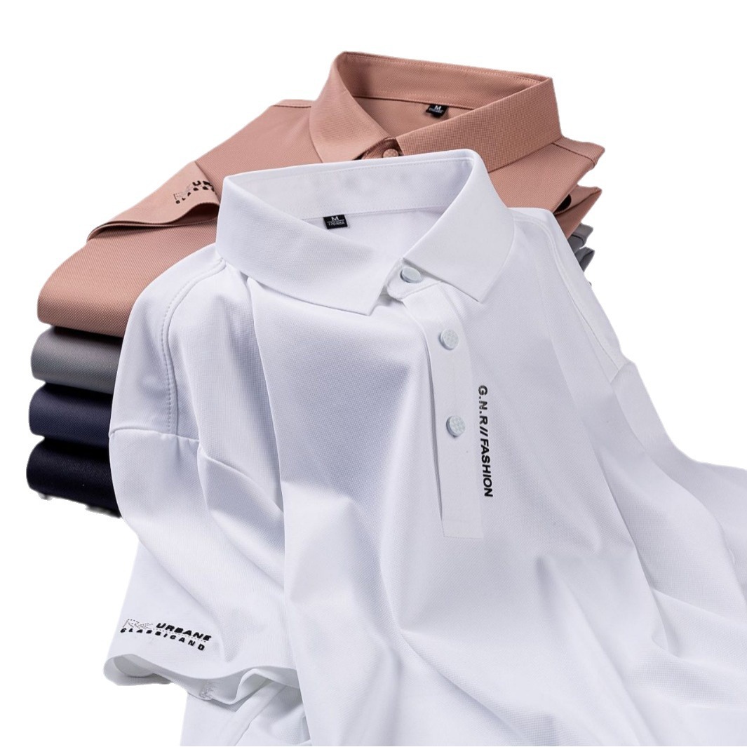 Encuentre polos personalizados de fábrica, camisas de po de seda de hielo sin costuras de verano, hombres de alta gama, solapa de negocios de alta gama, mangas cortas