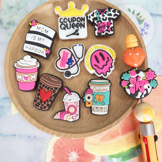 New Product I Love Mom Beaded Creative Ballpoint Pen Bead Accessories Cartoon Detachable Pen Beads diy Pen Beads