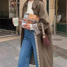 现货-2024年春秋欧美跨境热卖翻领纽扣长款风衣外套女休闲通勤