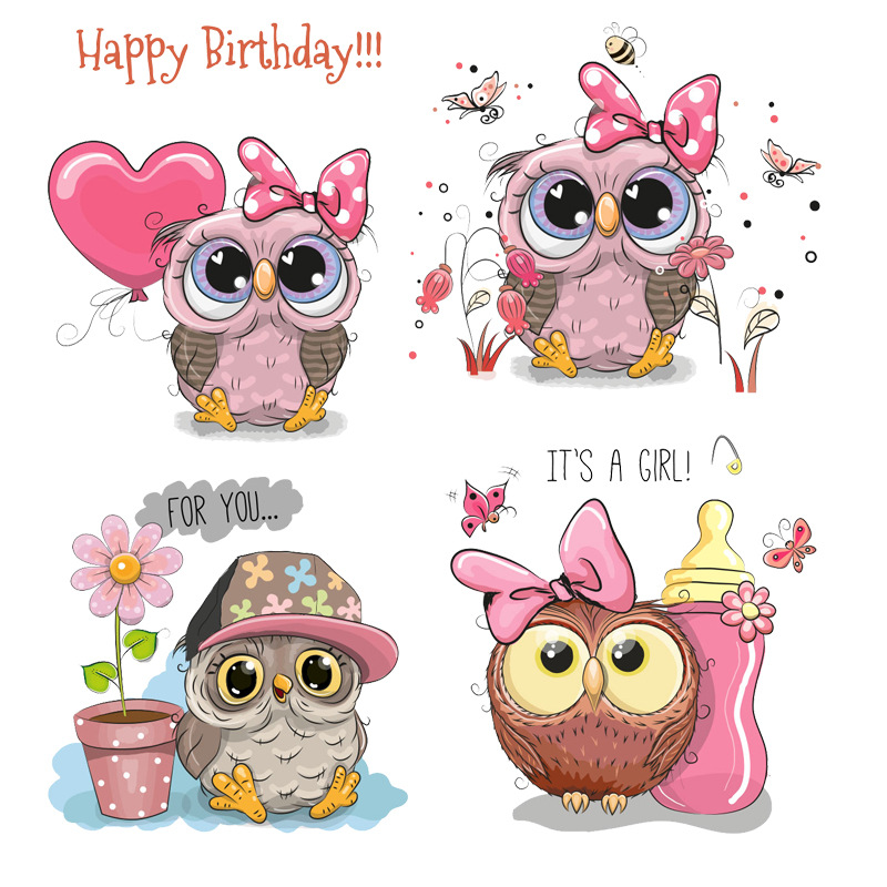 卡通猫头鹰热转印服装烫画贴柯式烫图A级过粉可水洗印花贴图现货