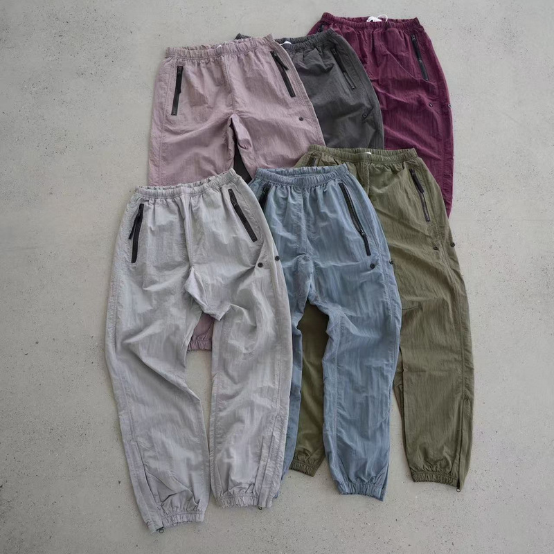 Cross-Border Direct Supply Compass Metal Nylon Pants! Replacement Unbranded Elastic Waist Straight Pocket Cuffed Long Casual Men's Pants