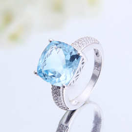时尚奢华天然托帕石戒指 欧美大宝石个性s925银镶嵌天然彩宝戒指