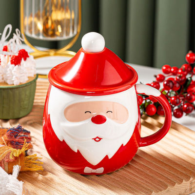 圣诞节情侣杯子高颜值女生卡通立体陶瓷杯一对圣诞老人咖啡杯