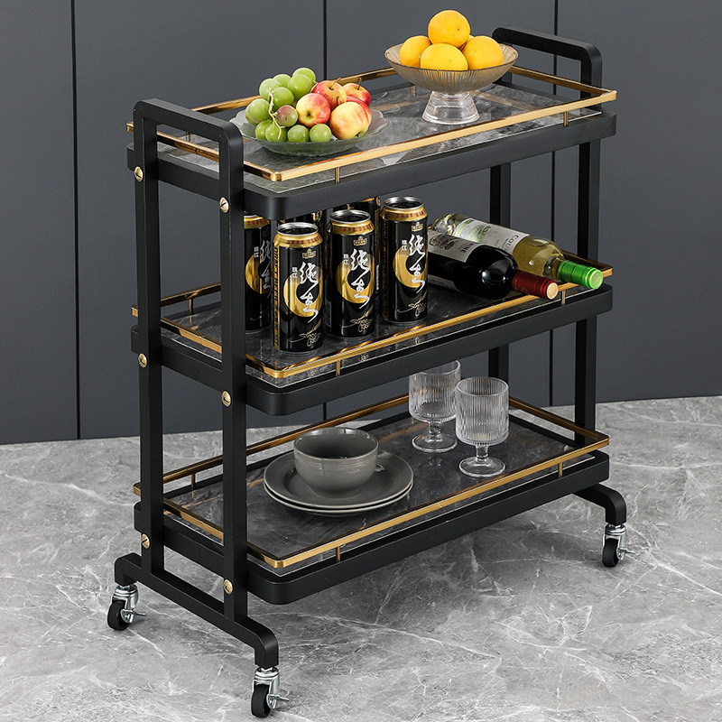 不锈钢国风轻奢岩板系列三层火锅菜架车酒店餐桌推车置物架餐新品
