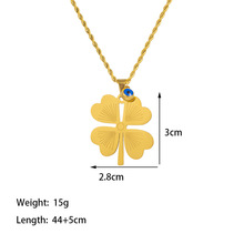 跨境欧美雕刻花不掉色蓝眼睛爱心花朵四叶草吊坠不锈钢项链首饰品