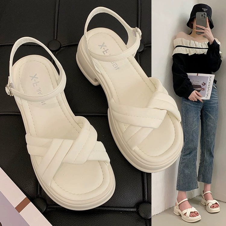 Женские сандалии с открытым носком и пряжкой на платформе, летняя мода 2025, толстая подошва, пляжные сандалии для повседневной носки