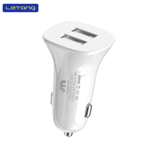 LeTang 3.4A dual port USB output car charger suitable for iPhone and Android mobile phone car cigarette lighter 5V charger