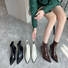 尖头短靴高跟细跟8CM瘦瘦靴仙女百搭2025年新款马丁靴软皮切尔西
