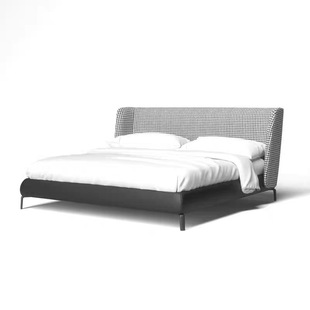 Italian Original Modern Simple Double Bed Bedroom 1.5 m 1.8 m Queen Bed Houndstooth Velvet Cloth Kadir
