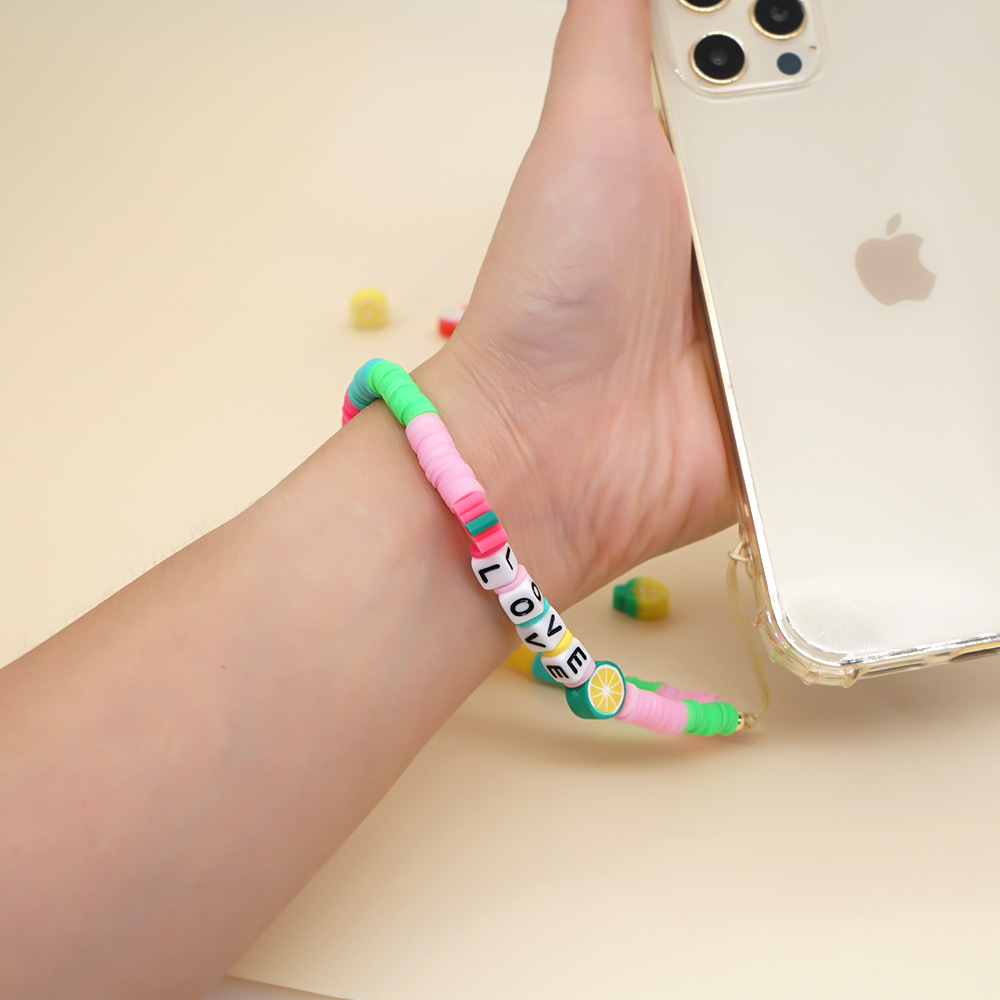 Simple Bohemian Gradient Short Beaded Soft Ceramic Acrylic Mobile Phone Chain Female display picture 2