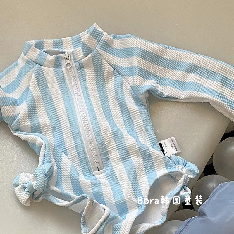 Children's Swimsuit Girls Long-Sleeved Swimsuit One-Piece Baby Girl High-End Seaside Swimsuit New Sun Protection Cute Thin