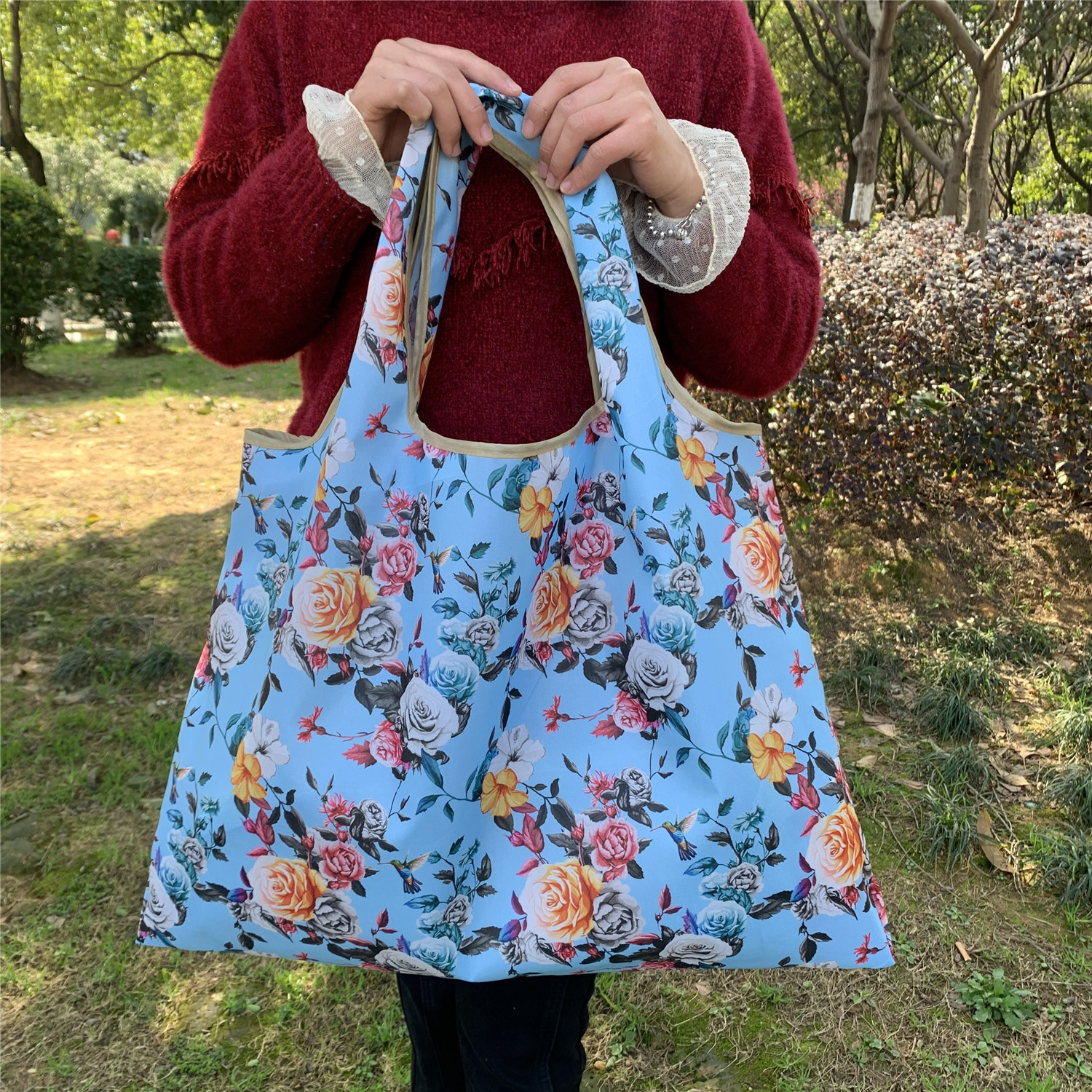 Bolsa de compras plegable de la protección del medio ambiente del paño de Oxford bolsa de almacenamiento portátil bolsa de supermercado grande bolsa de dibujos animados japonés