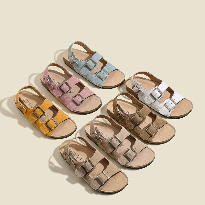 Женские сандалии Birkenstock из натуральной кожи, лето 2025, новая ретро модель, на толстой подошве, с пряжкой, римские сандалии, пробковые сандалии для верхней одежды