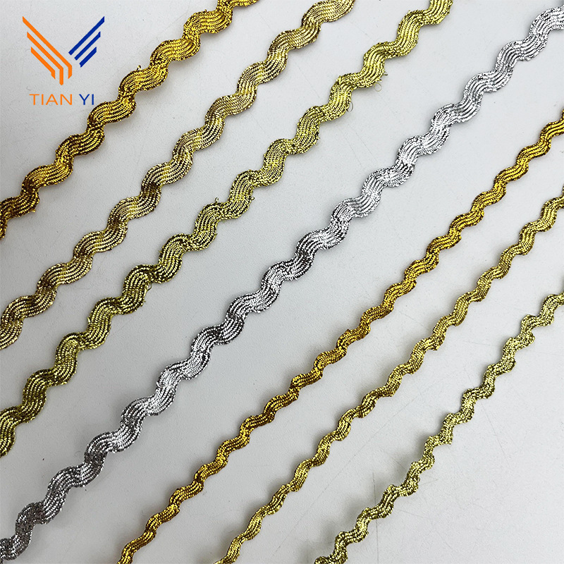 3-5mm de oro y plata onda borde curvo en forma de S cortina de la cinta de encaje ropa de los niños accesorios de la boda accesorios de vestir DIY