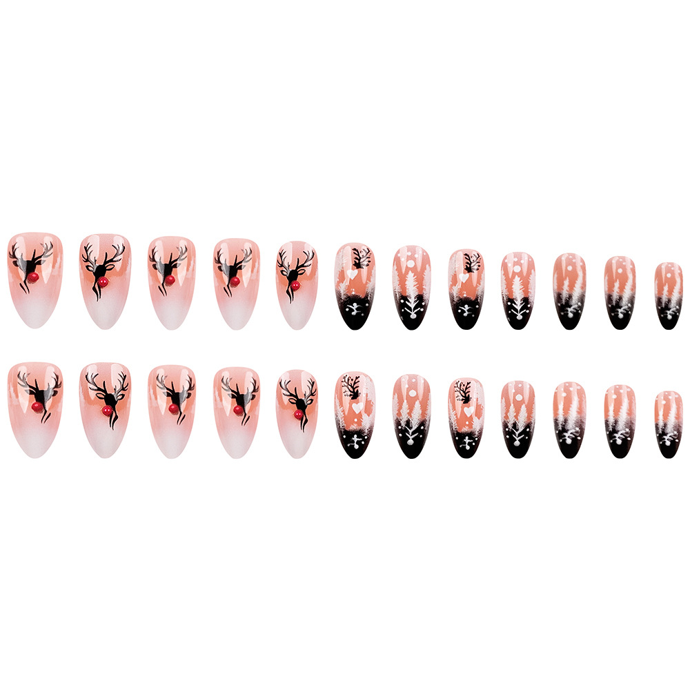 Navidad alce tema manicure almendra manicure punto transfronterizo perforación corto para usar un parche de uñas 24 piezas de parche de uñas image 6