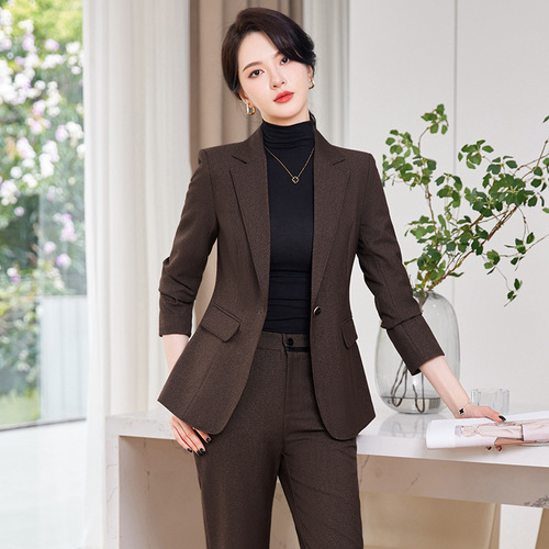 Brown suit jacket for women 2023 new autumn and winter small slim fit high-end professional suit suit for women